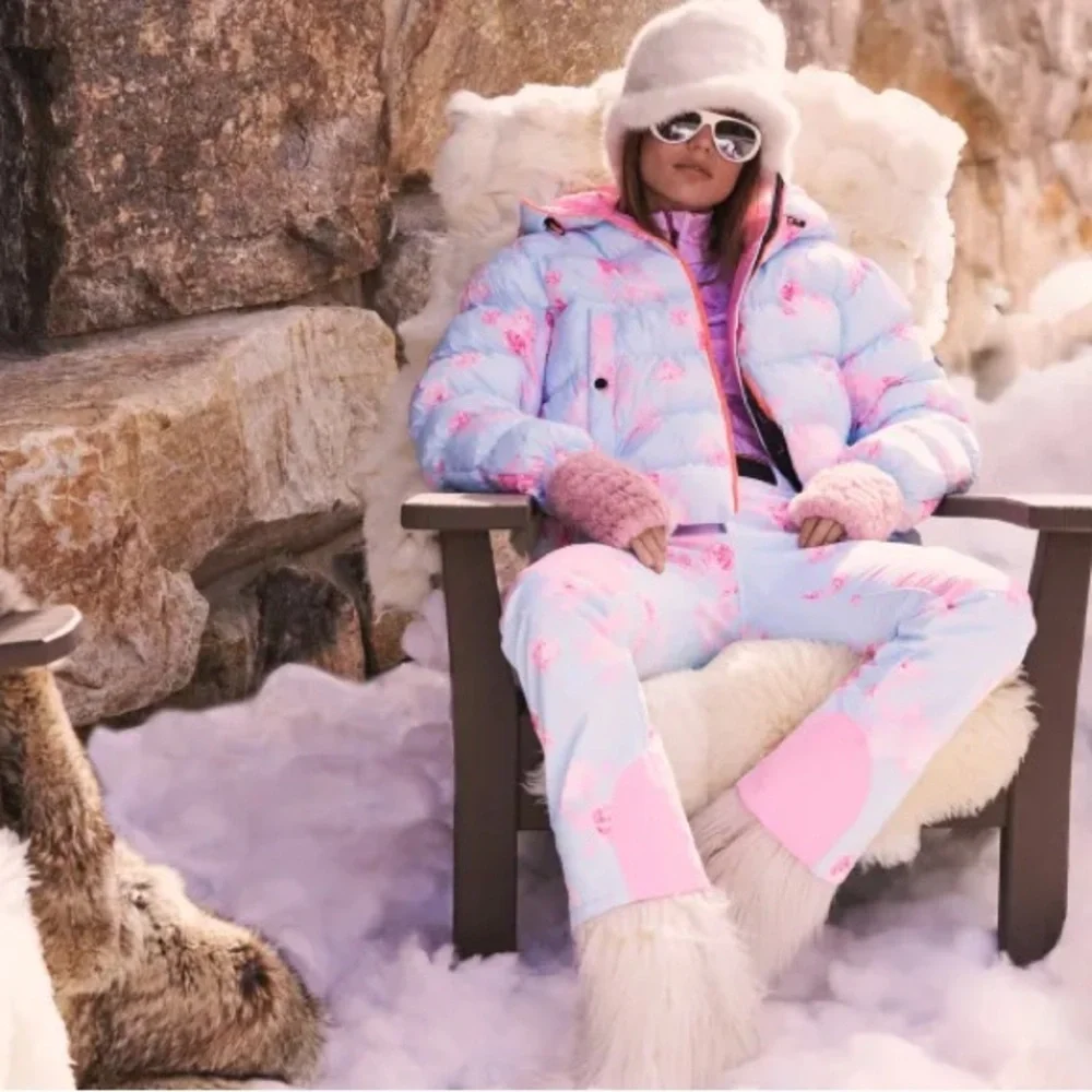 LoveShackFancy X Bogner Full Ski Outfit Coat Pants Blue Pink S - Picture 2 of 11